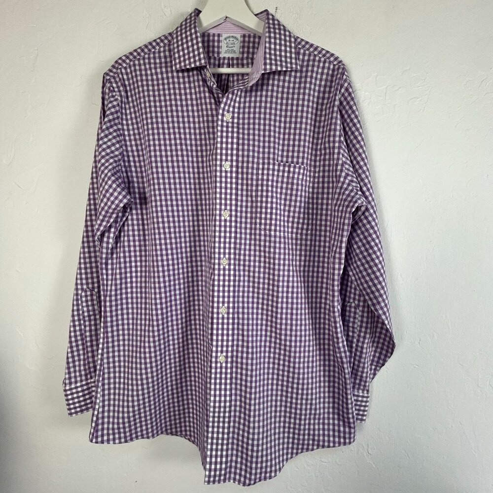 Brooks Brothers Mens Classic Purple Gingham Dress Shirt 16-34 Non-Iron Supima Co